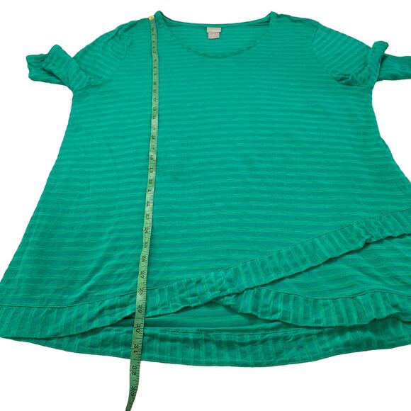 CHICOS Green Stripe Asymmetric Hem Cotton Rayon Short Sleeve Top Size XXL 2X (4) - Picture 8 of 9